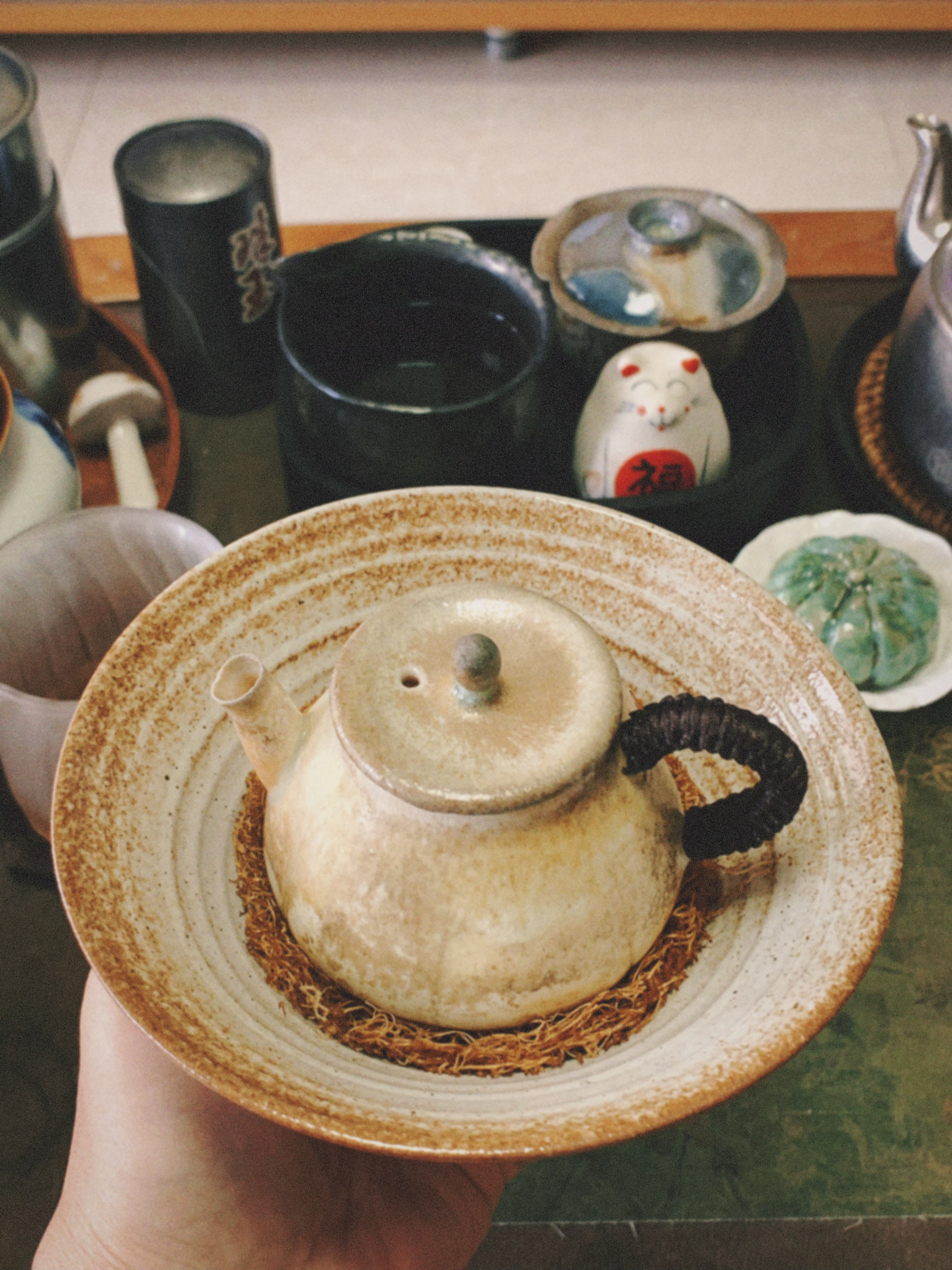 意外翻出前几年种花的花盘当壶承太合适了得来全不费工夫 
