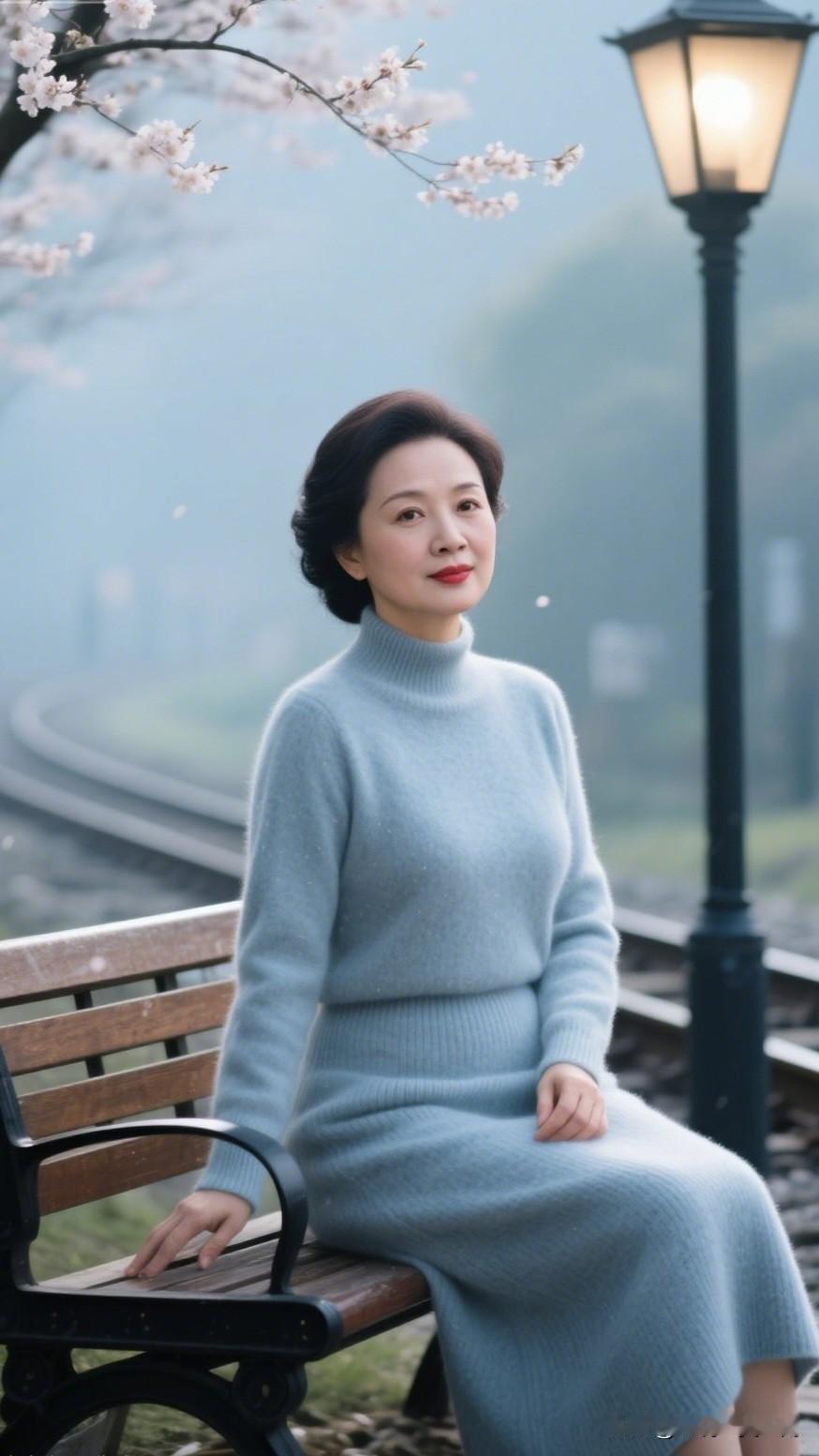 温柔时光，静坐长椅，樱花飘落，岁月静好。中老年成熟女性魅力 在你眼里，什么样的女