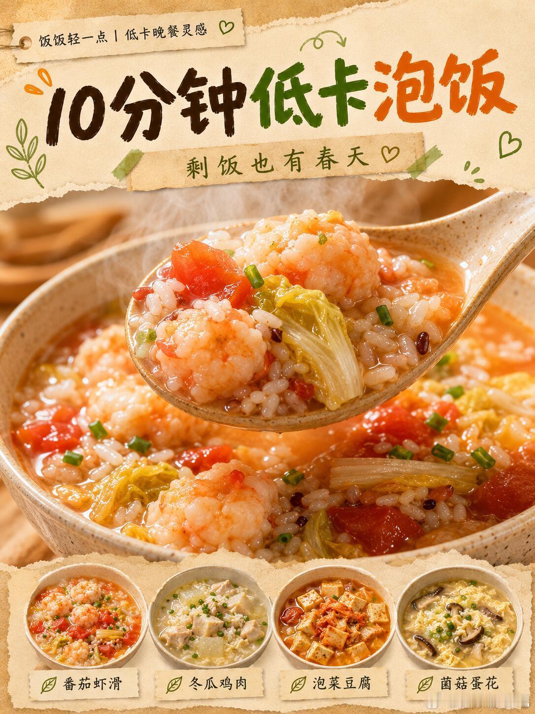 减脂餐低卡泡饭，不到300大卡，剩饭不浪费 10分钟低卡泡饭·剩饭也有春天有时候