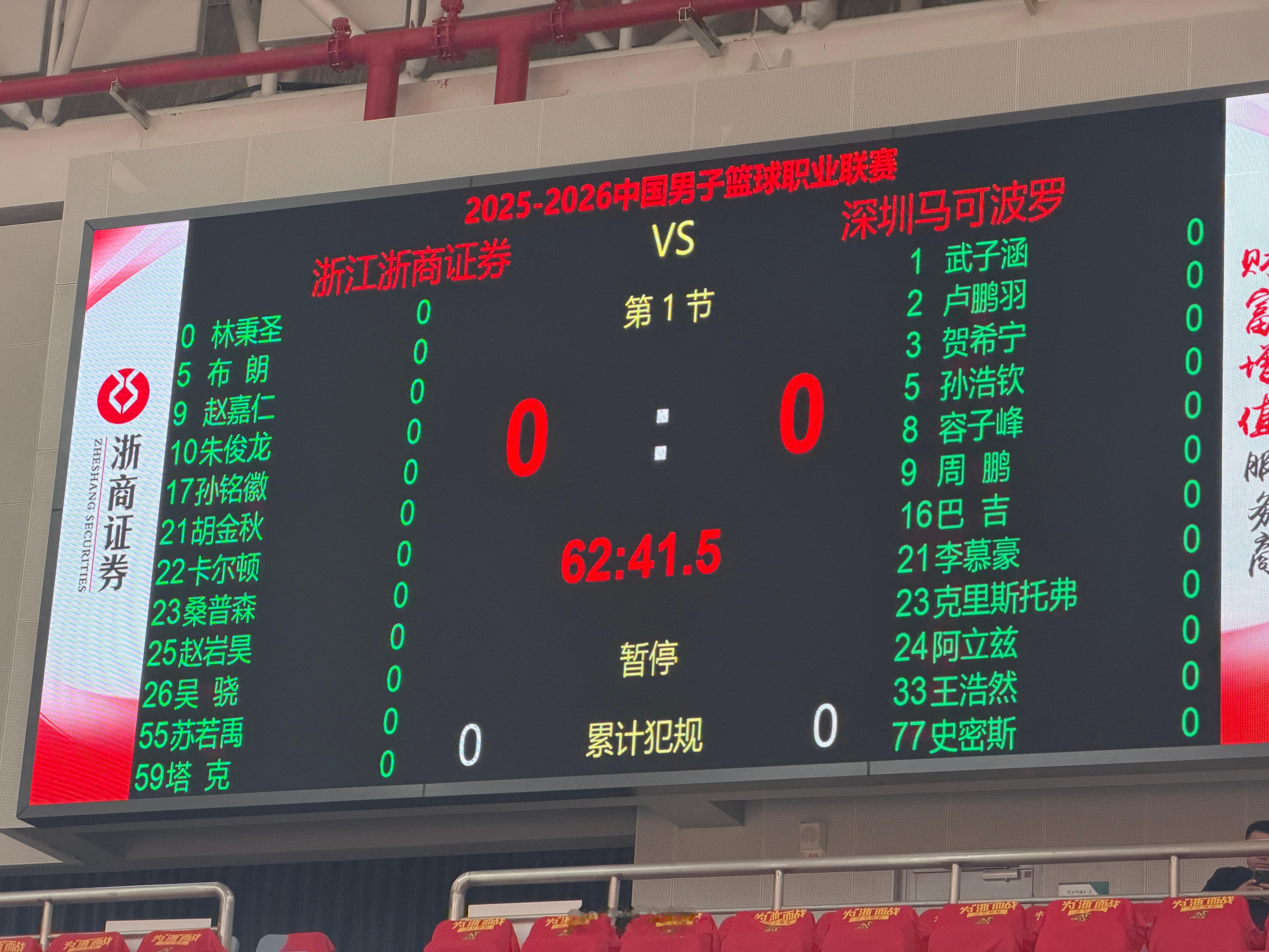 双方大名单广厦男篮vs深圳男篮 杭州·黄龙体育中心