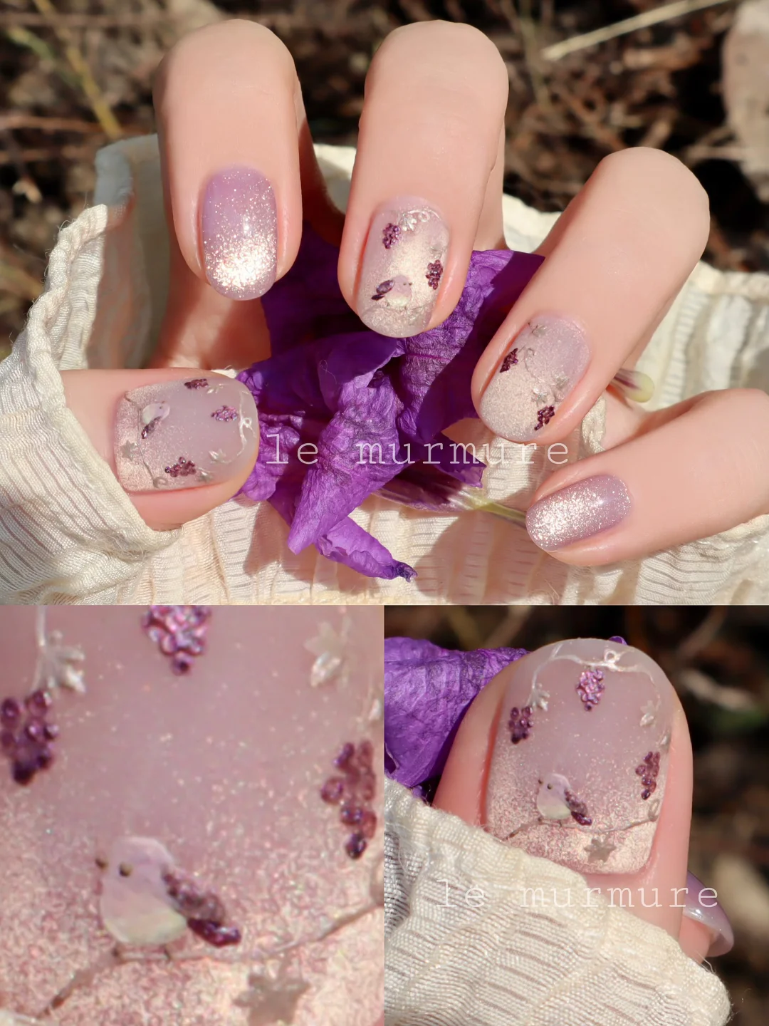 紫葡珠与雀莺🍇童话风手绘可爱美甲