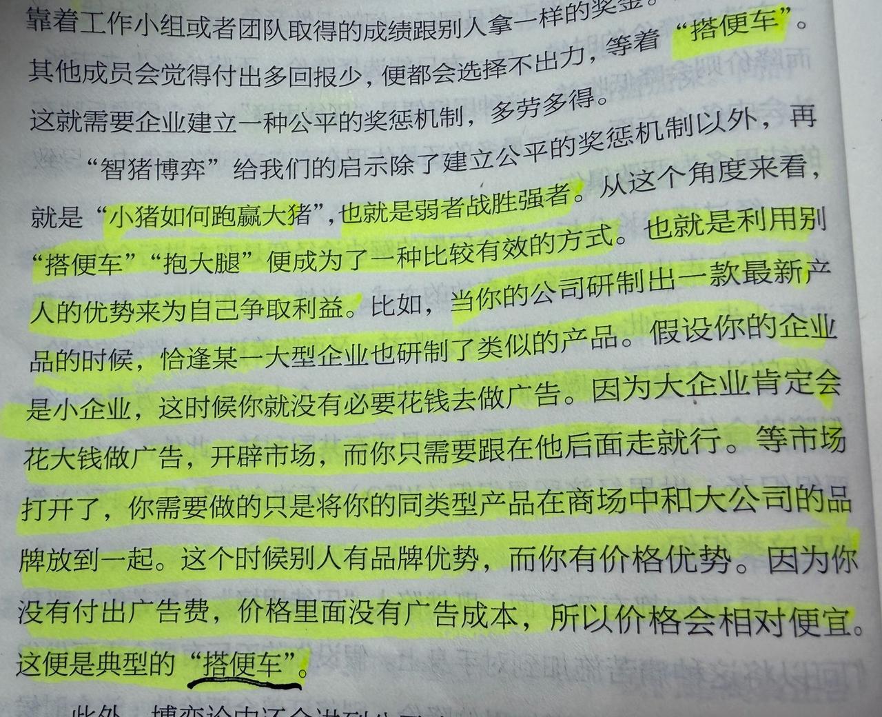 “智猪博弈”给我们的启示除了建立公平的奖惩机制以外，再就是“小猪如何跑赢大猪”，