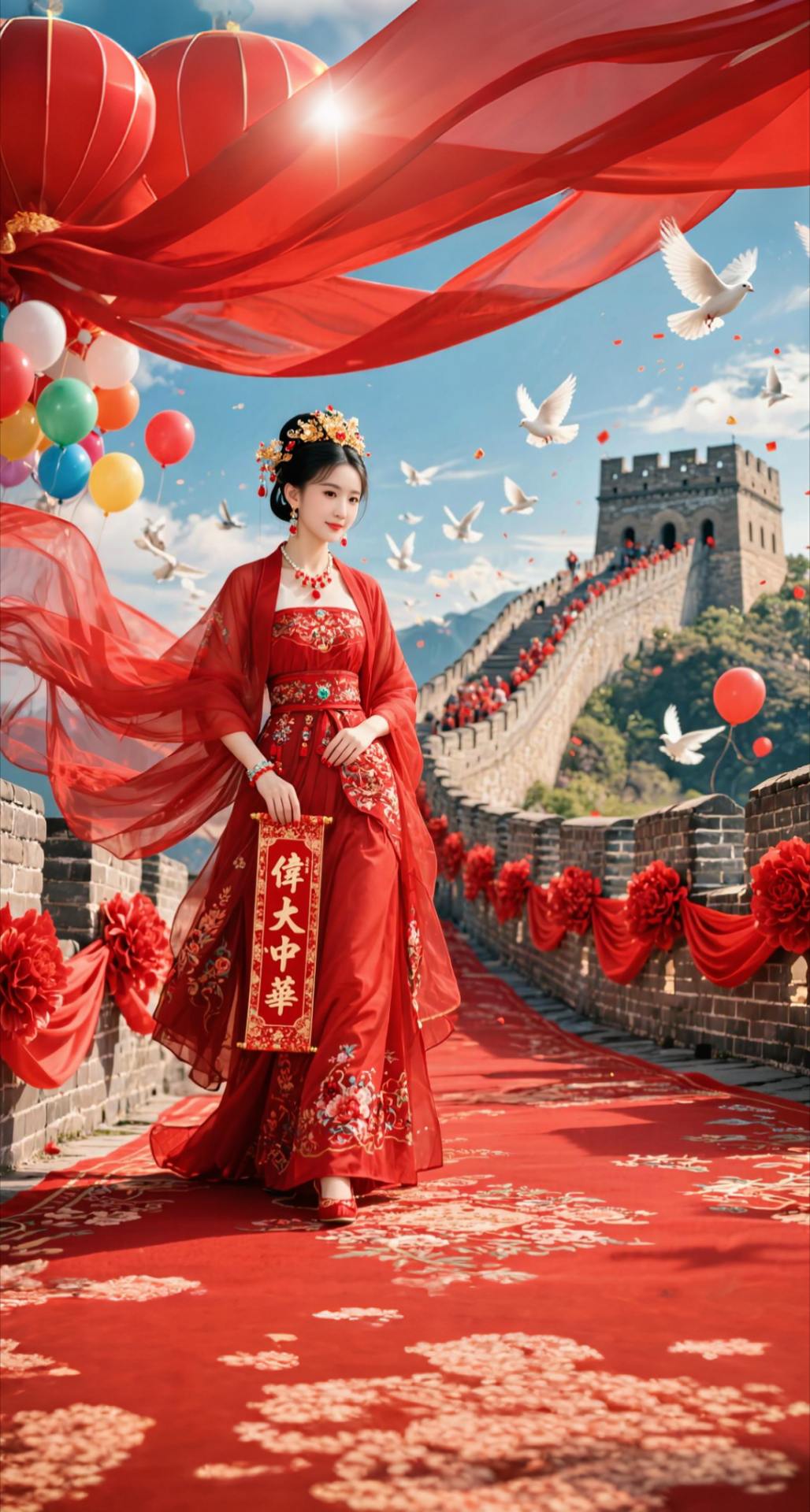 AI扩图 AI国庆汉服写真