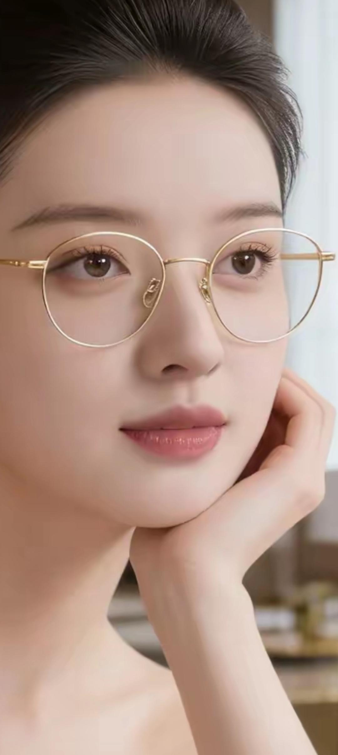 优雅气质，金边眼镜，温柔微笑