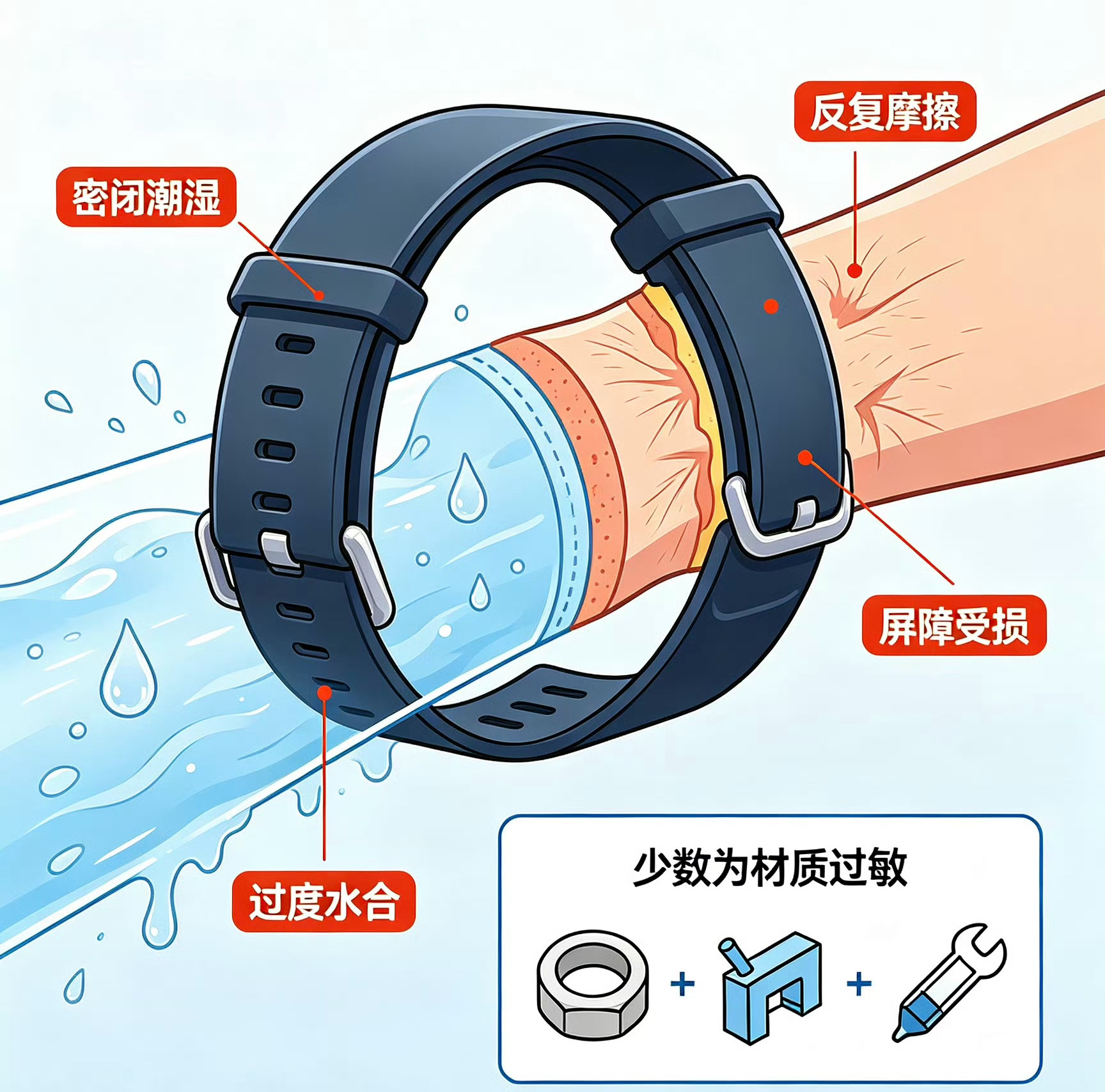 运动手环 皮炎定期清洁表带，别勒得太紧。 ​​​