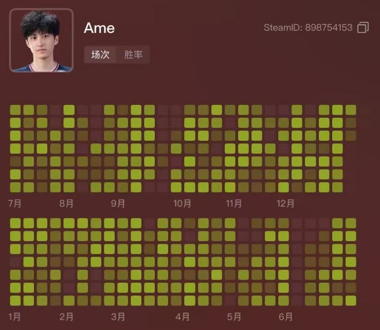 Ame 2024年刀塔活跃图，考虑到去欧洲比赛通勤、转机可能都要花个2-3天，哥
