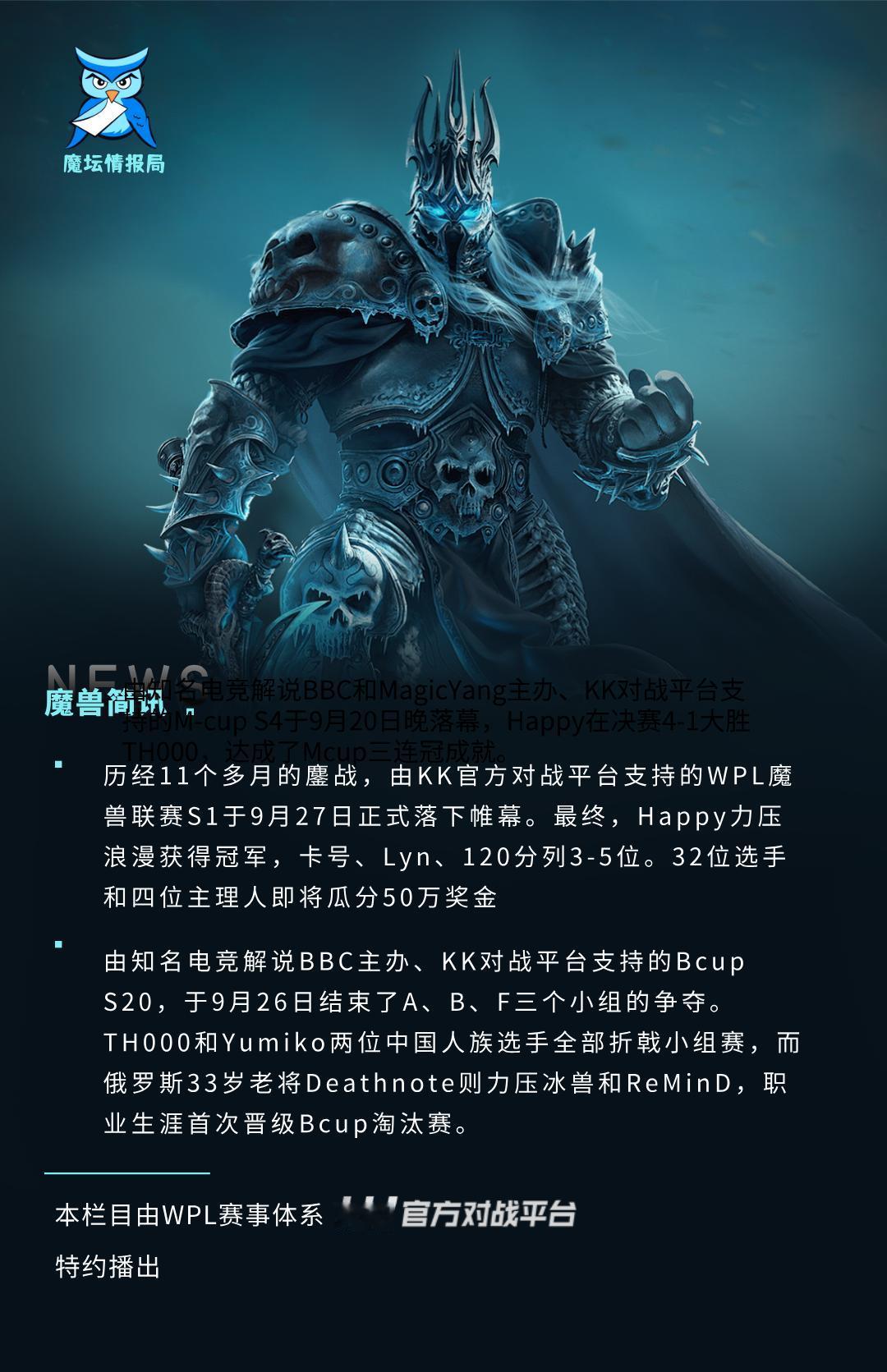历经11个多月的鏖战，由KK官方对战平台支持的WPL魔兽联赛S1于9月27日正式