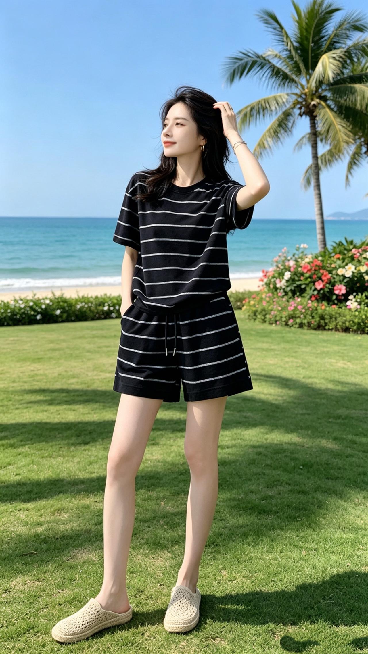 条纹套装 显瘦 谁穿谁好看 面料柔软舒适