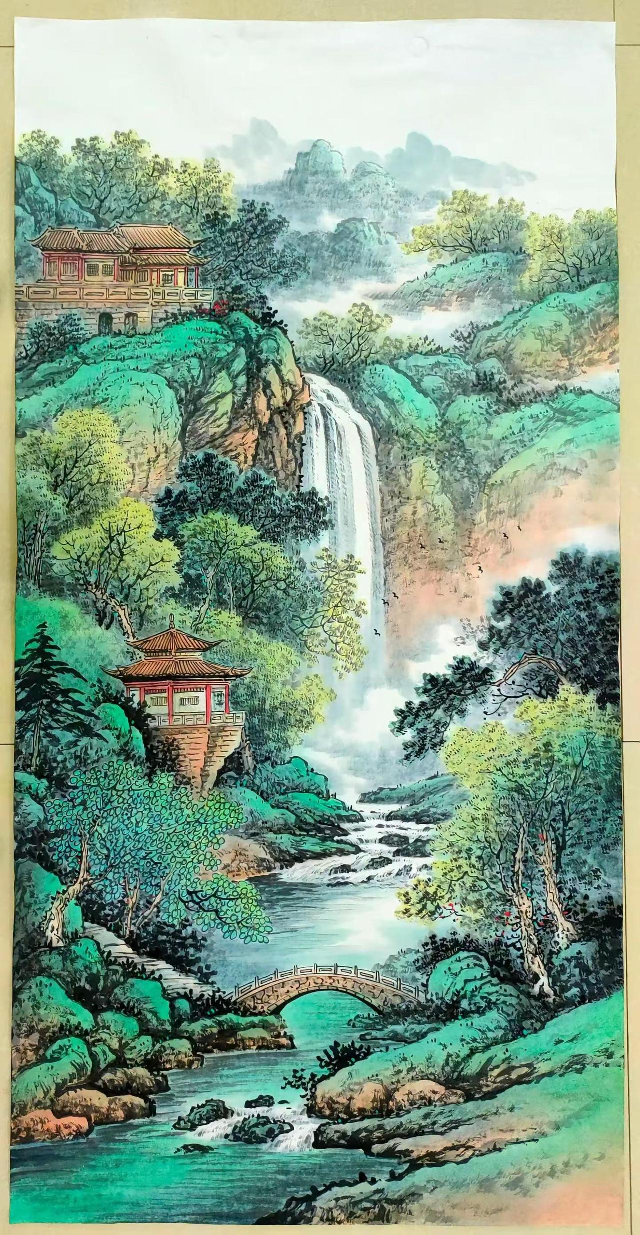 山亭观瀑图。四尺山水国画 创作者中心 创作灵感 国画山水