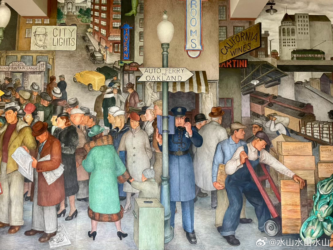 旧金山消防塔社会主义壁画1930年代由左翼画家画的壁画保留至今。最具争议的是绿衣