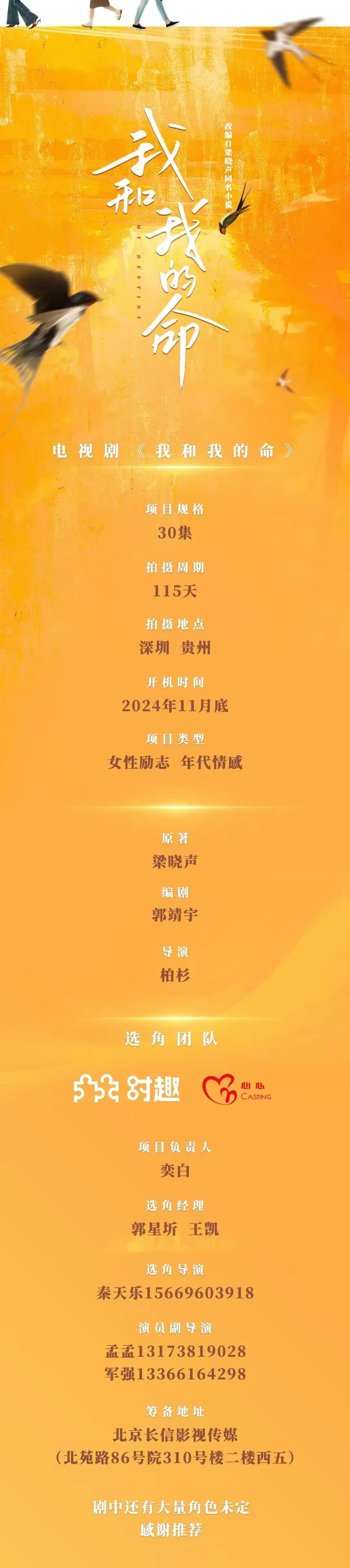 都市女性励志情感剧《#我和我的命#》组讯
根据梁晓声同名小说改编
制作方：长信传