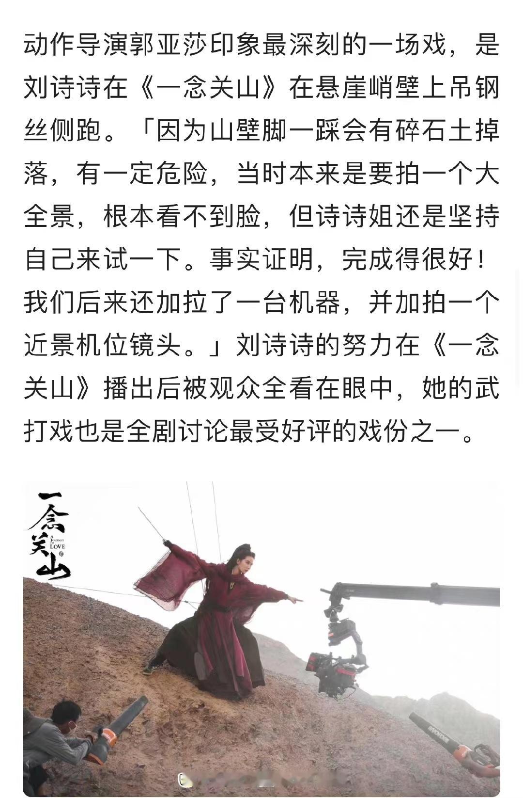 #一念关山动作导演夸刘诗诗##刘诗诗一念关山动作戏#刘诗诗一念关山动作戏，可以可
