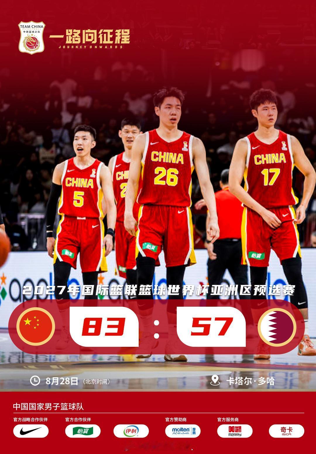 凌晨爬起来看球的兄弟，这觉没白熬。

北京时间8月28日凌晨，男篮世界杯亚洲区预