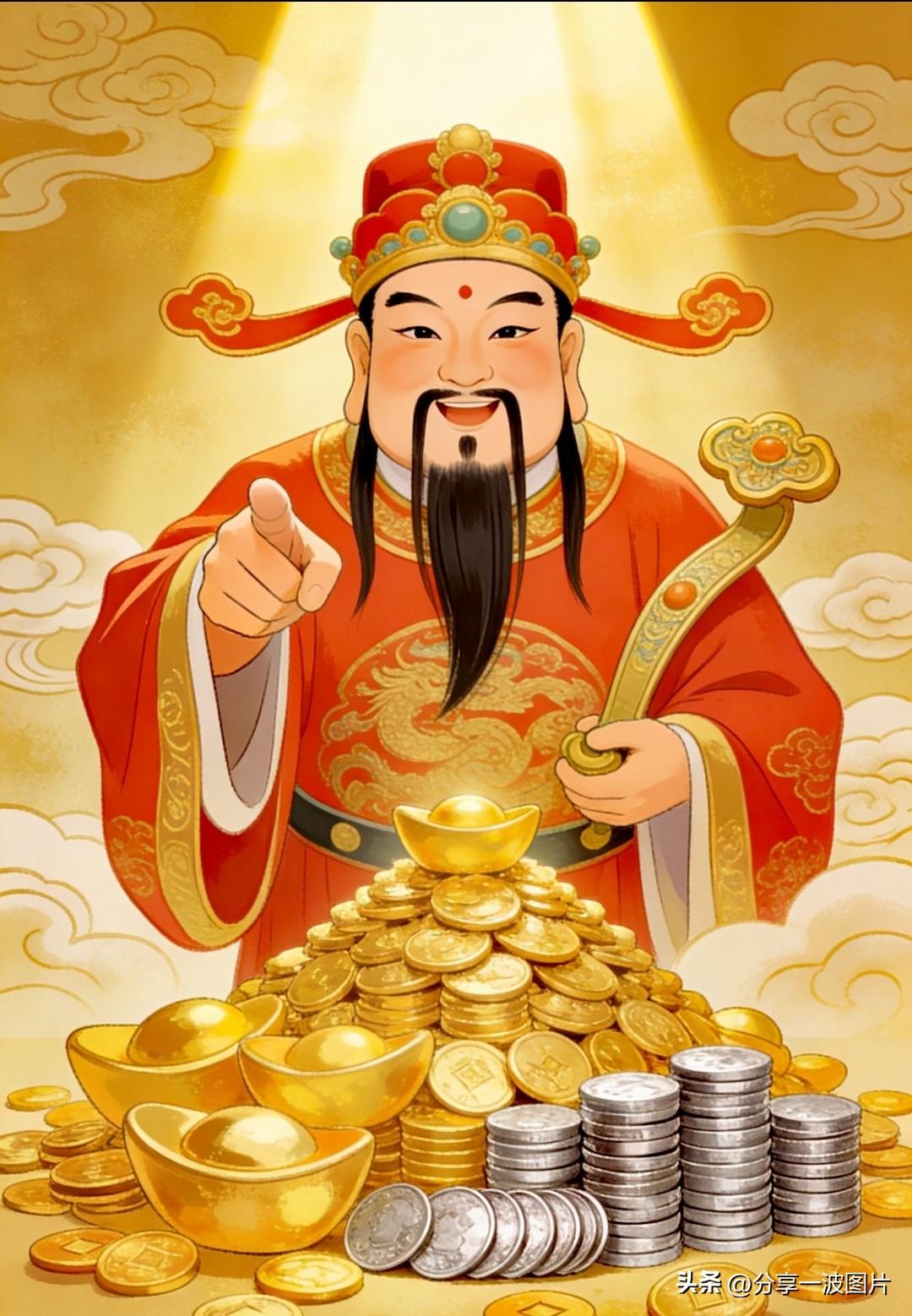 我指谁，谁就发财；
我念谁，谁就富贵。
愿你财运亨通，八方来财，金银滚滚，日进斗