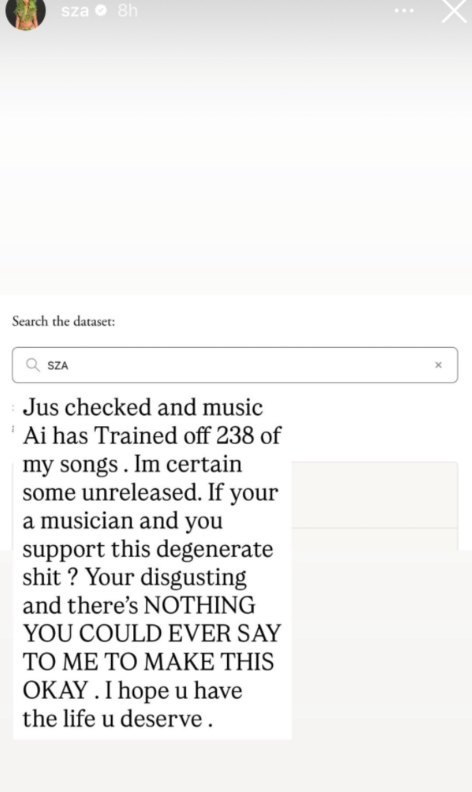 【‼️女王行为】SZA 公开谴责 AI 音乐：“堕落的狗屎！”SZA 在发现自己