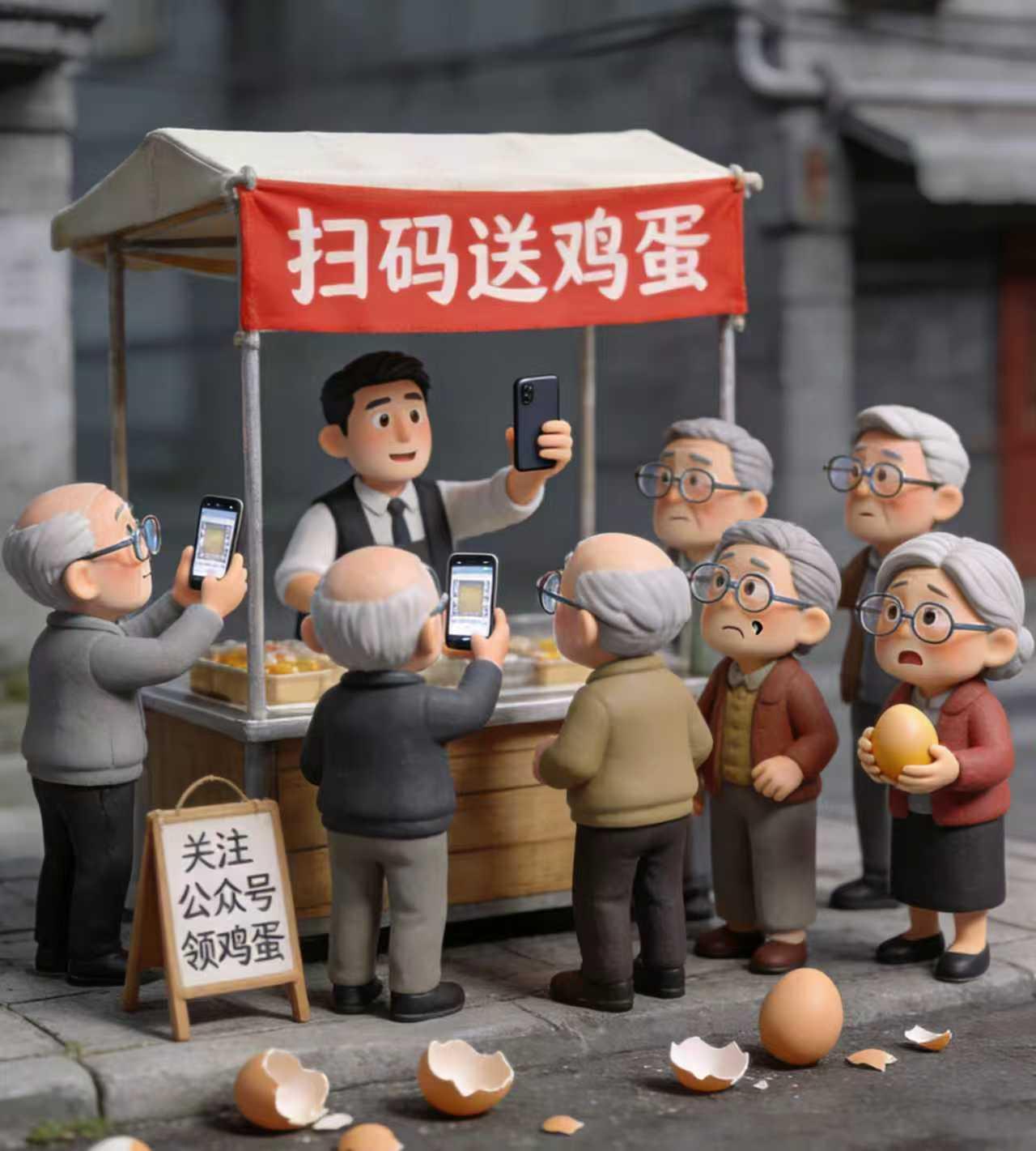 　　街头扫码送鸡蛋，看着是你占便宜，其实是人家精准撒网。鸡蛋成本几毛一块，换你手