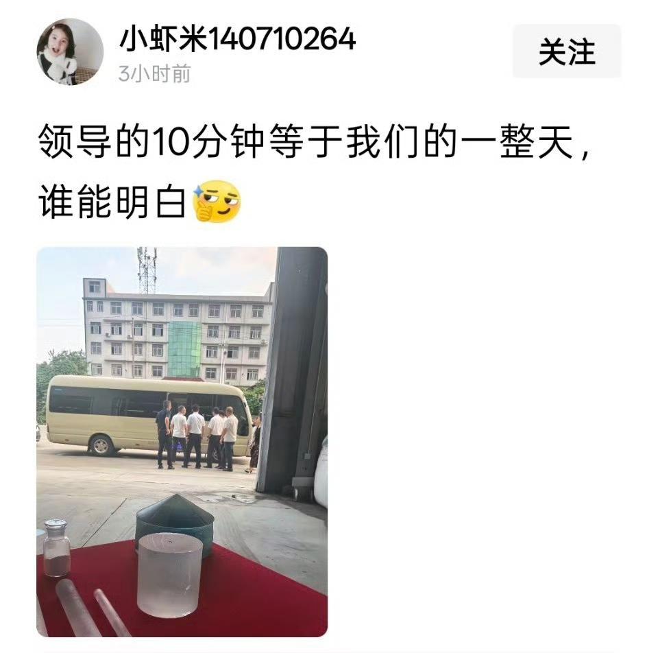 领导的10分钟，牛马的一整天。

为了领导下车这“视察”的10分钟，咱们得提前一