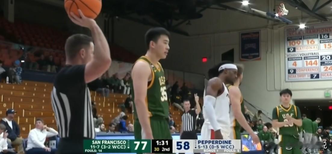 NCAA常规赛，中国球员王俊杰三分球9中7，砍下27分5篮板，创个人职业生涯新高