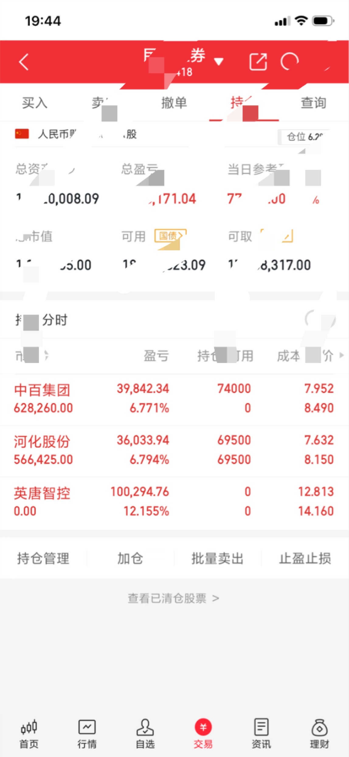 今天买入：中百集团今天卖出：英唐智控继续持有：河化股份还是期待有肉吃… 喜欢短线