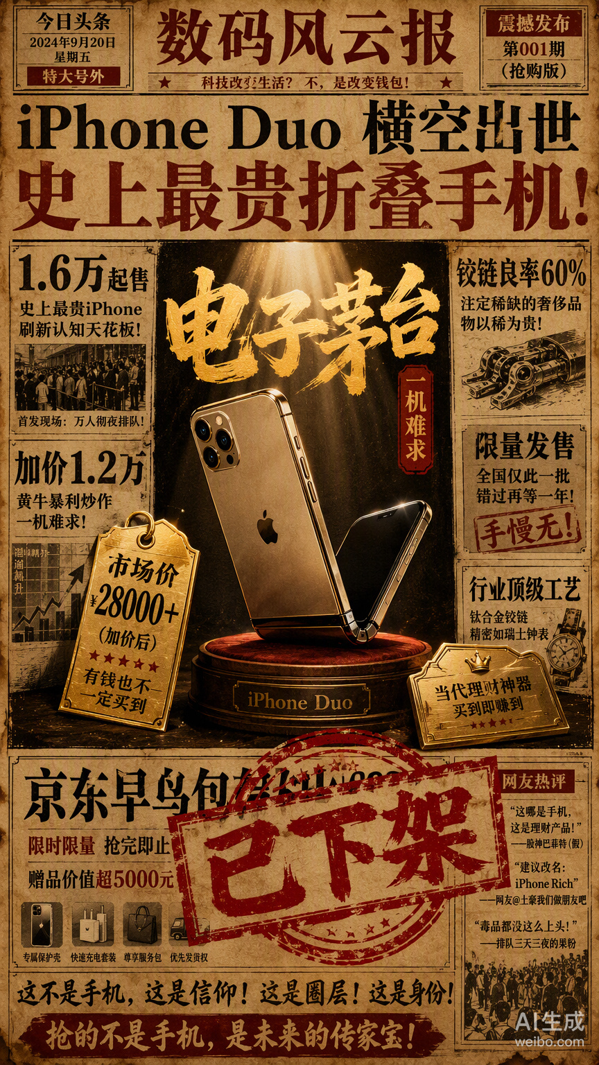 iPhone Duo 这一波黄牛炒作，简直是把“稀缺性”玩到了极致。1.6万的起