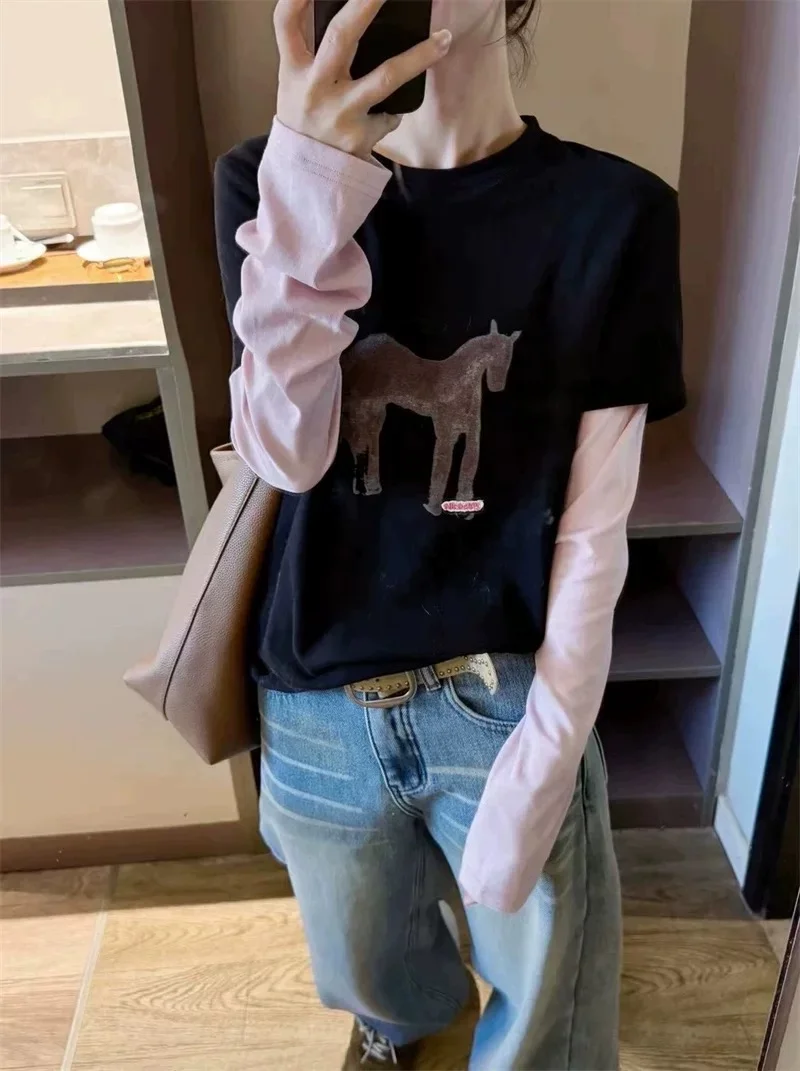 软乎乎的小马T恤🐴撞色拼接太韩了！