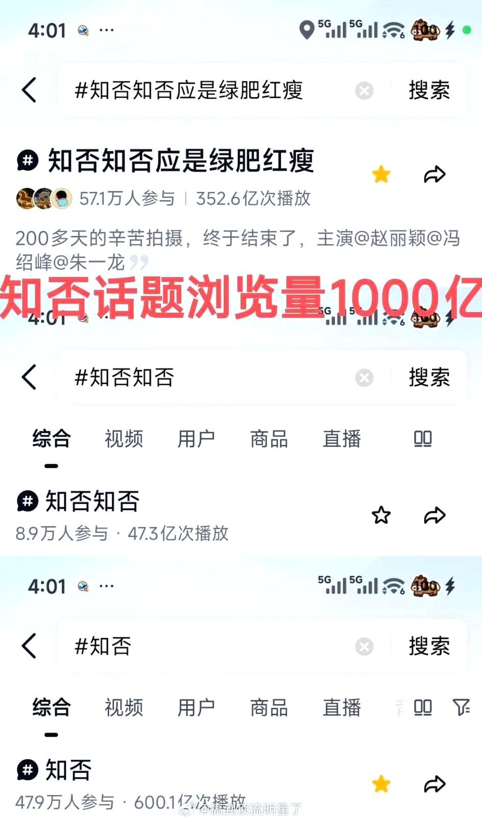 丽知否长尾养老剧话题浏览量突破1000亿！丽神🐄！ ​​​