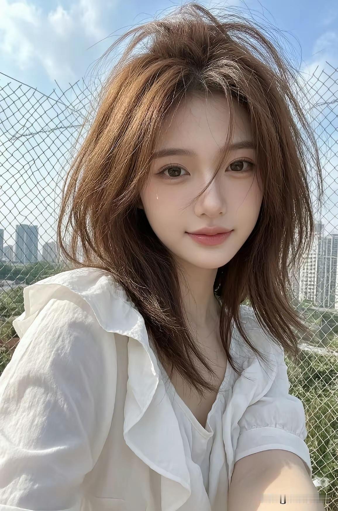 阳光明媚，微风吹乱长发。
