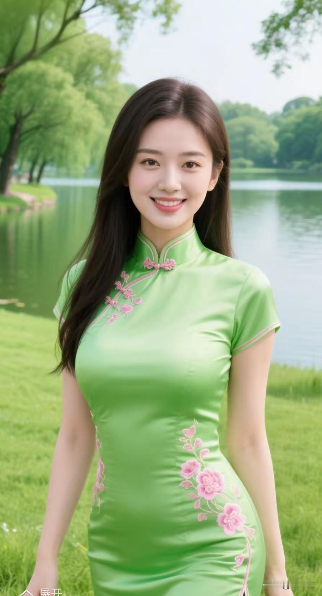 柳丝垂岸蘸晴光，
红鲤分波戏藻香。
亭榭影浓人欲醉，
少女之怀春荡漾。