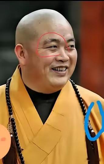 一位僧人，肥头大耳，满面油光，鱼尾纹炸裂，黑眼圈快赶上眼袋大了，试问就看这面相，