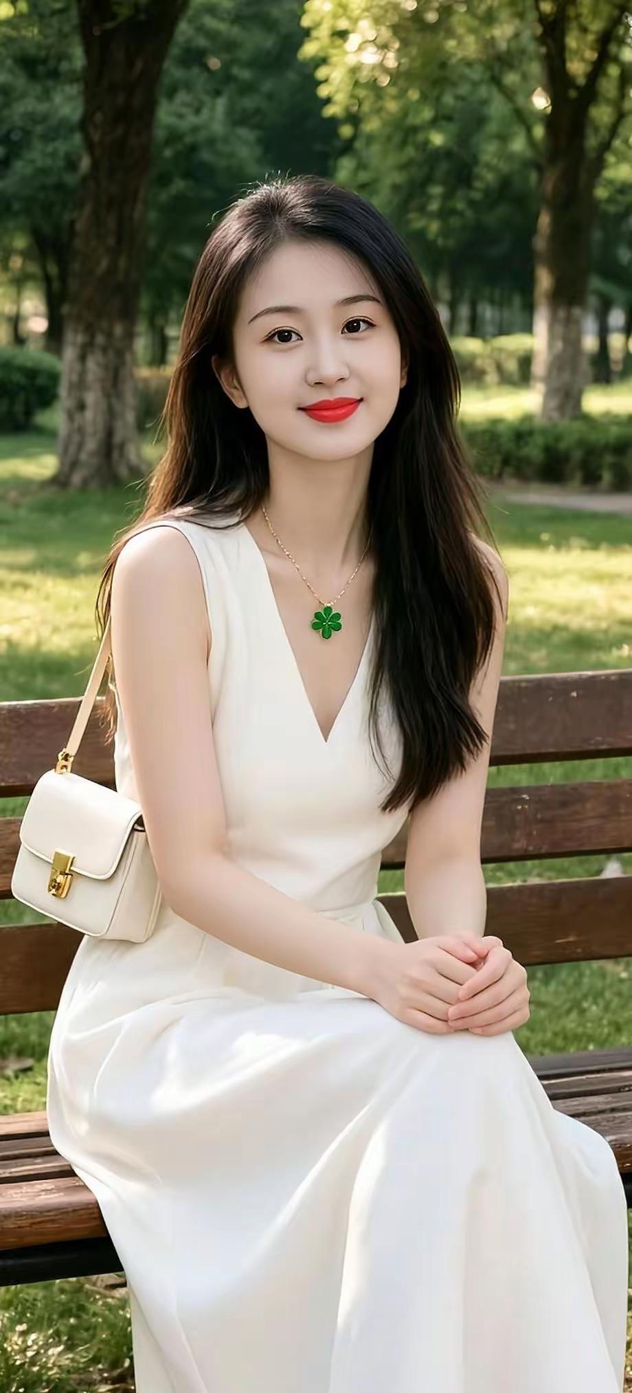 夏日公园，白裙红唇，清新自然，美不胜收！🌸💃🏻