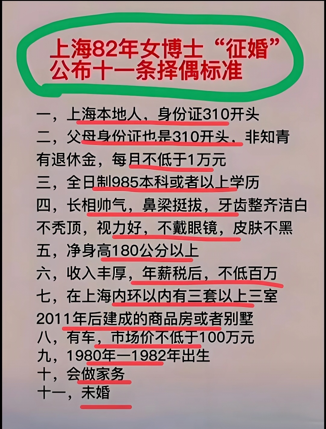上海82年女博士“征婚公布十一条择偶标准梦里有时终须有,许愿吧！ ​​​