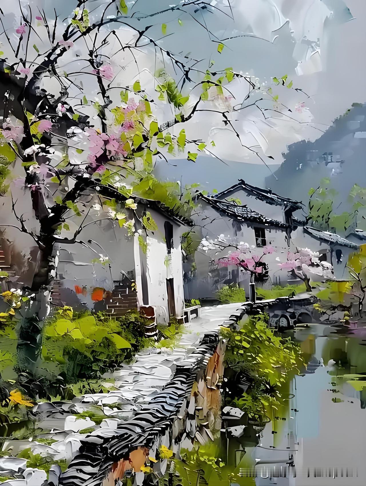 《南庄春晚》
——唐.李群玉
连云草映一条陂，
鸂鶒双双带水飞。
南村小路桃花落