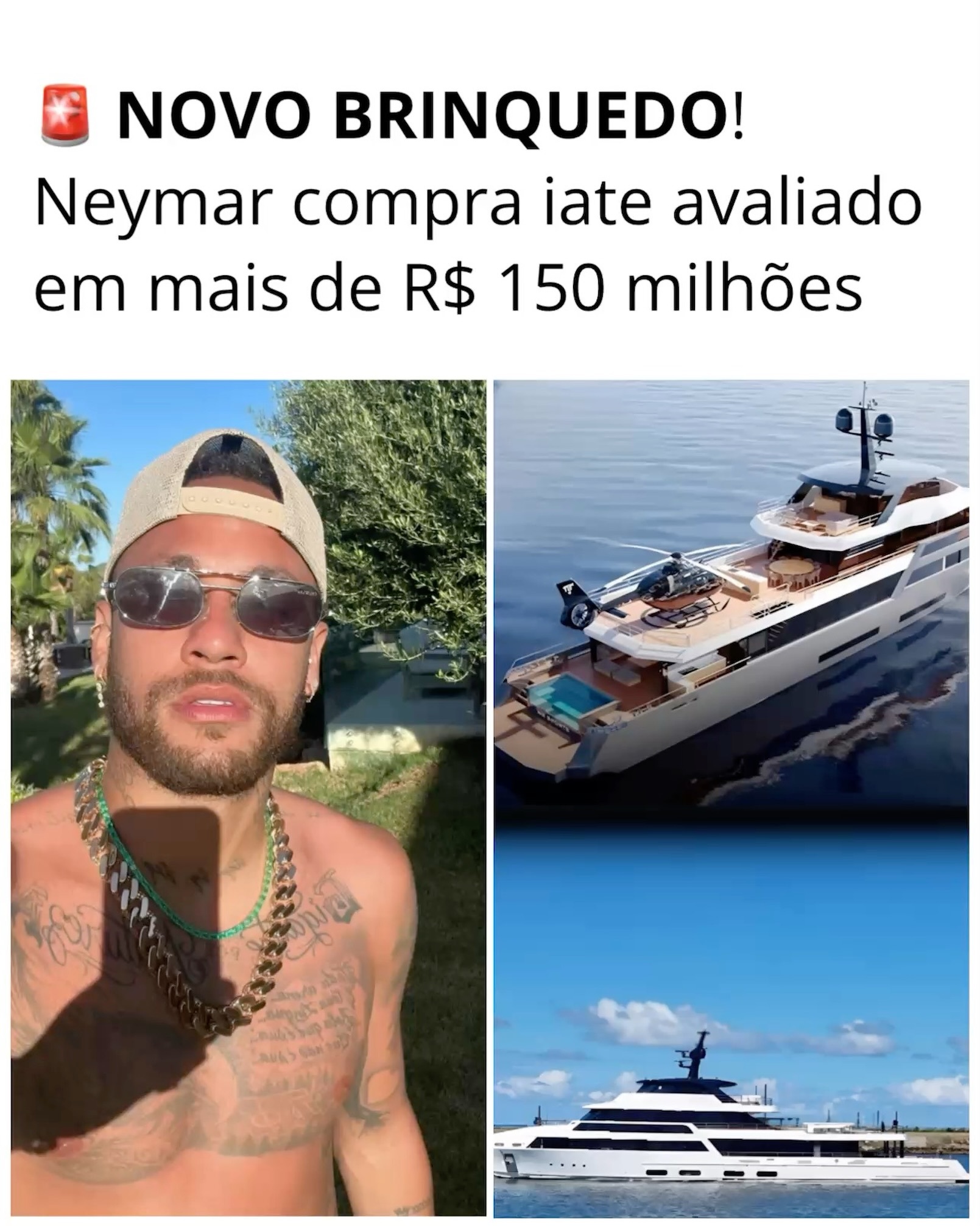 neymar 内马尔即将迎来一件全新奢华座驾。这艘游艇命名为Enejota，取自