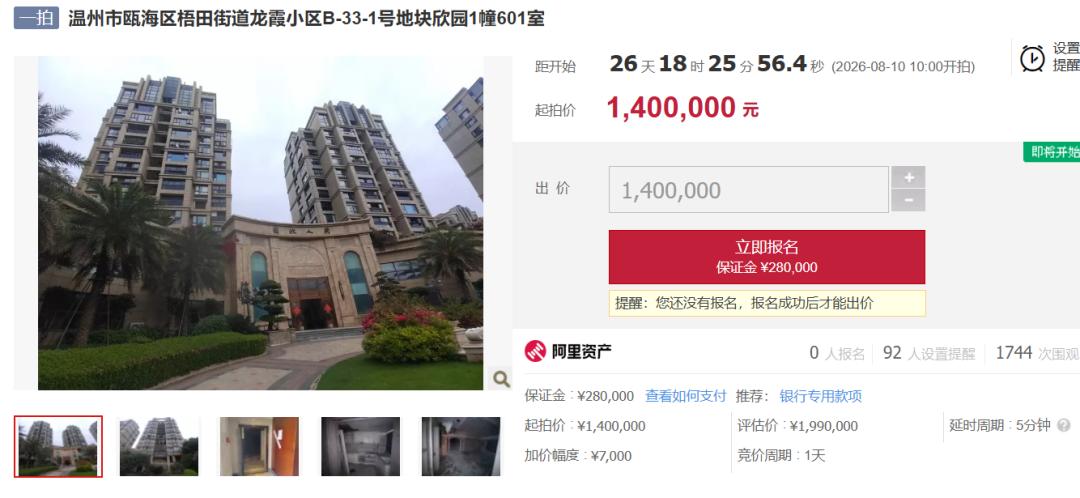 温州一凶宅要卖！曾有人喝农药

近日，在阿里网拍平台上，温州瓯海同人欣园的一套房