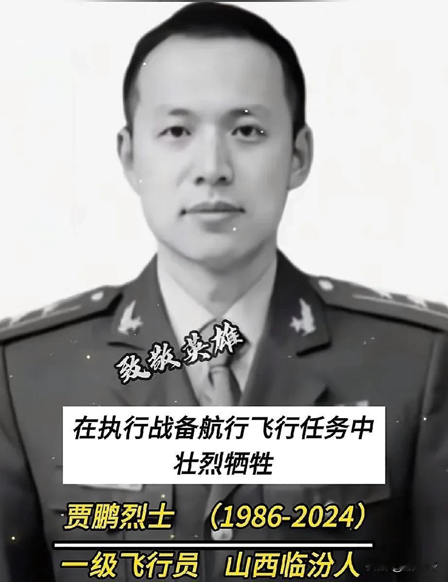 一级飞行员贾鹏烈士，于2024年7月8日在执行
战备航行飞行任务中不幸壮烈牺牲。