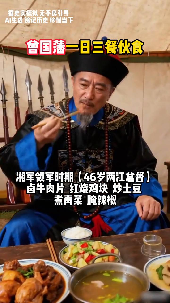 曾国藩一日三餐吃什么？
·青年求学时期(25岁无官职)：炒青菜、腌萝卜、糙米饭。