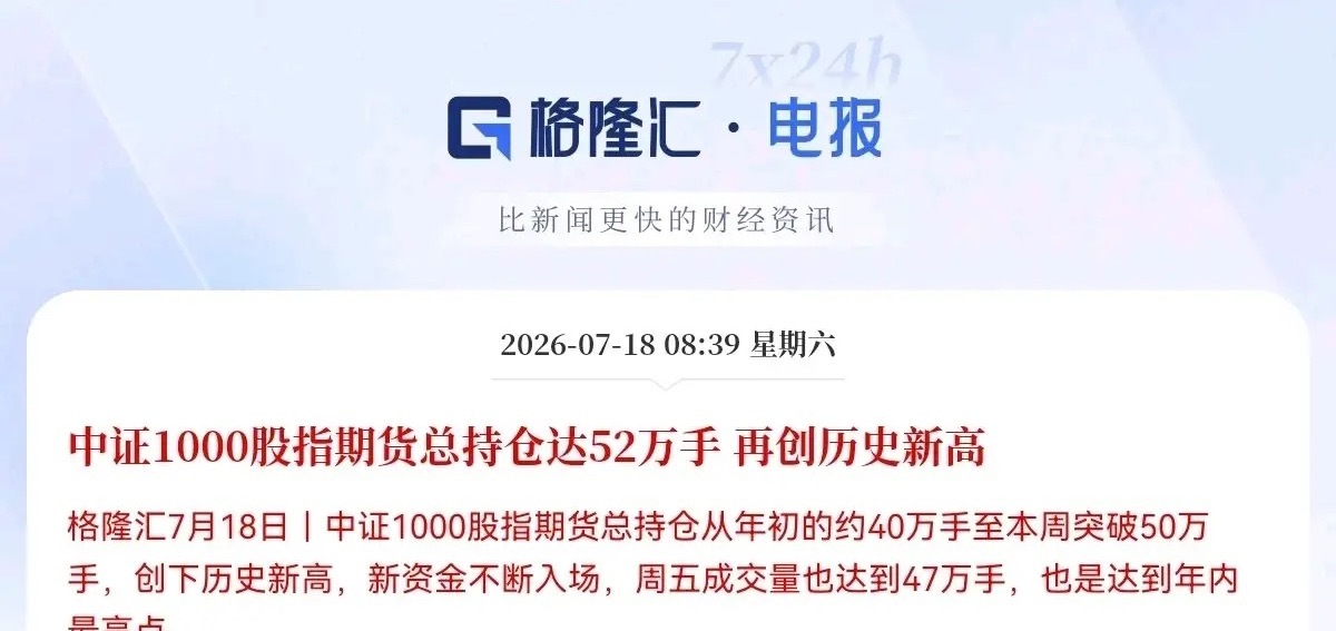 这下麻烦大了，刚刚最新消息，中证1000股指期货总持仓达52万手，再创历史新高了