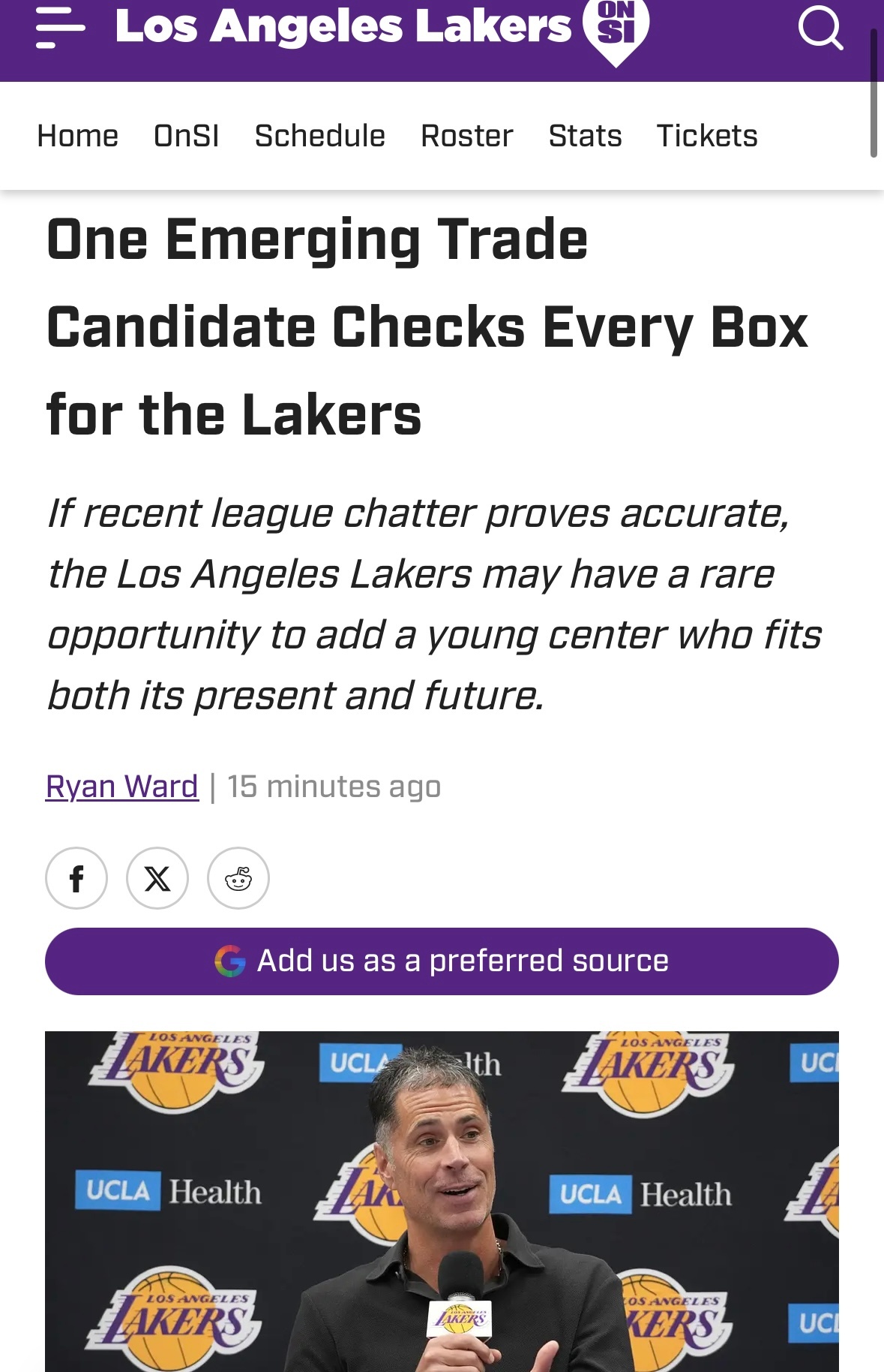 湖人记者Ryan Ward：种种迹象表明，湖人正全力策划一笔惊天大交易，目标是字