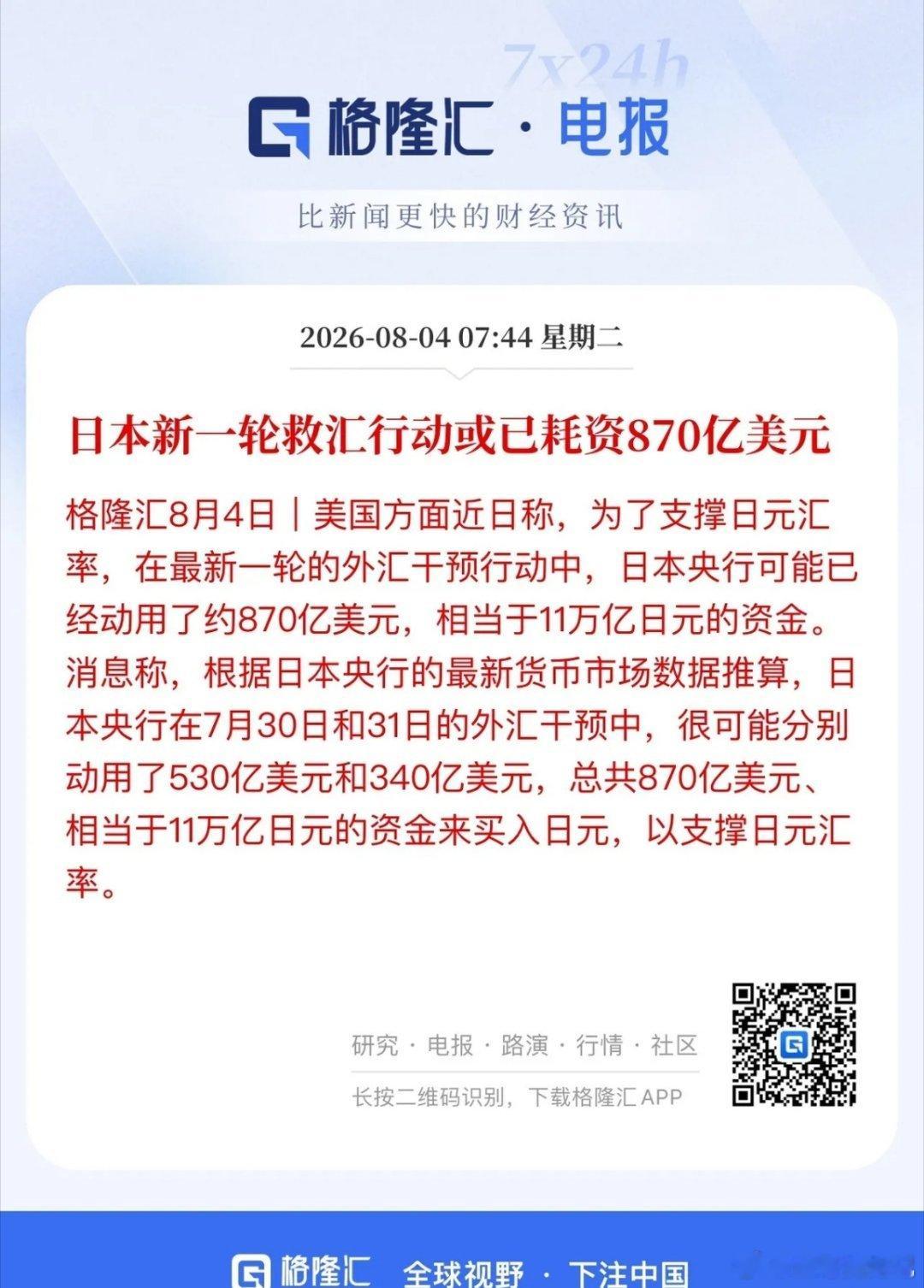 日本新一轮救汇行动耗资直奔千亿美元，日元兑美元汇率从165跳到157，白宫比谁都