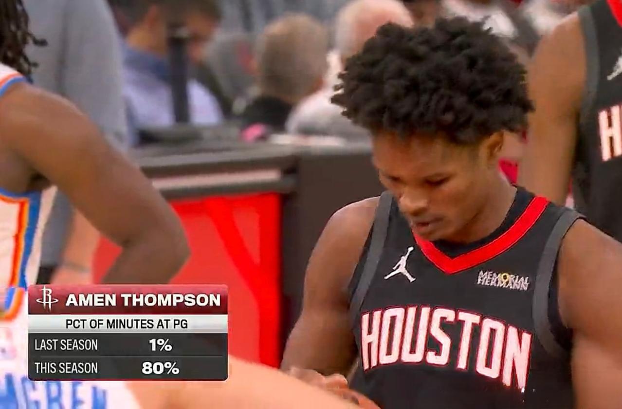 阿门上赛季1%的时间打控卫，本赛季为80%
只有你再没人了。
休斯顿火箭