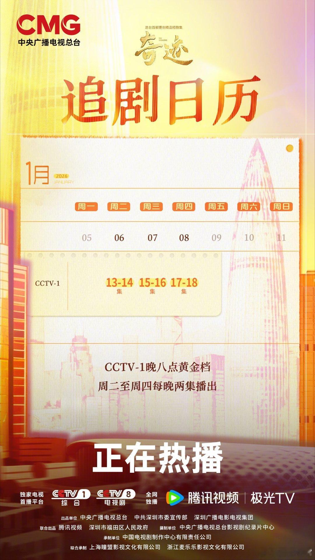 总台精品短剧集奇迹 《奇迹》本周追剧日历！周二周三周四每天2集！播到18集！下周