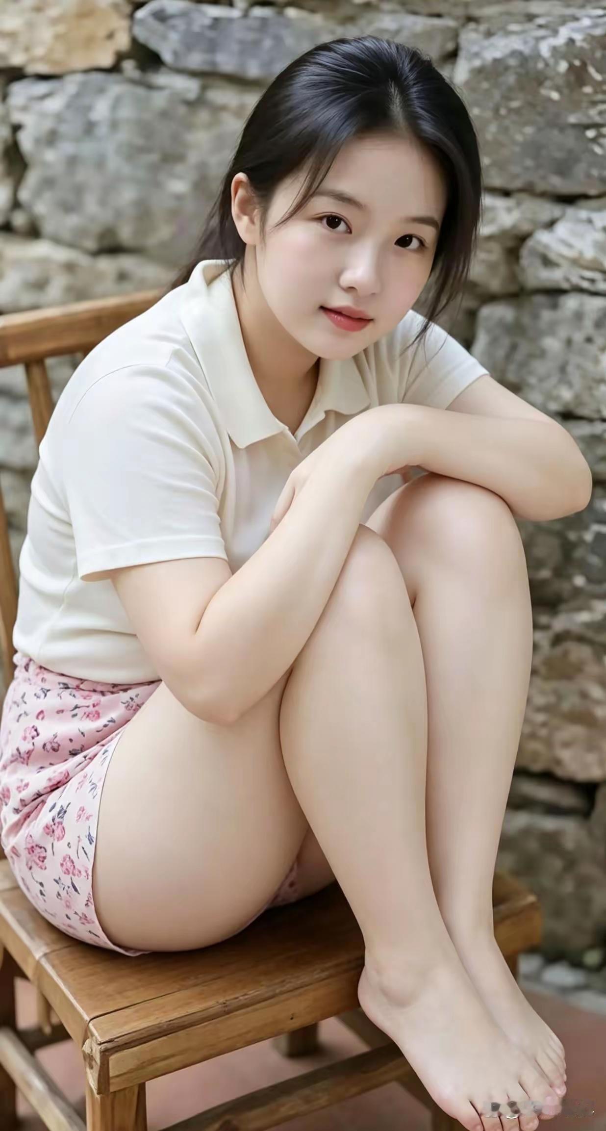 村舍俏影
古旧石墙衬出娇柔面庞，
素净衣衫简约尽显纯真。
一双眼眸澄澈藏着灵气，