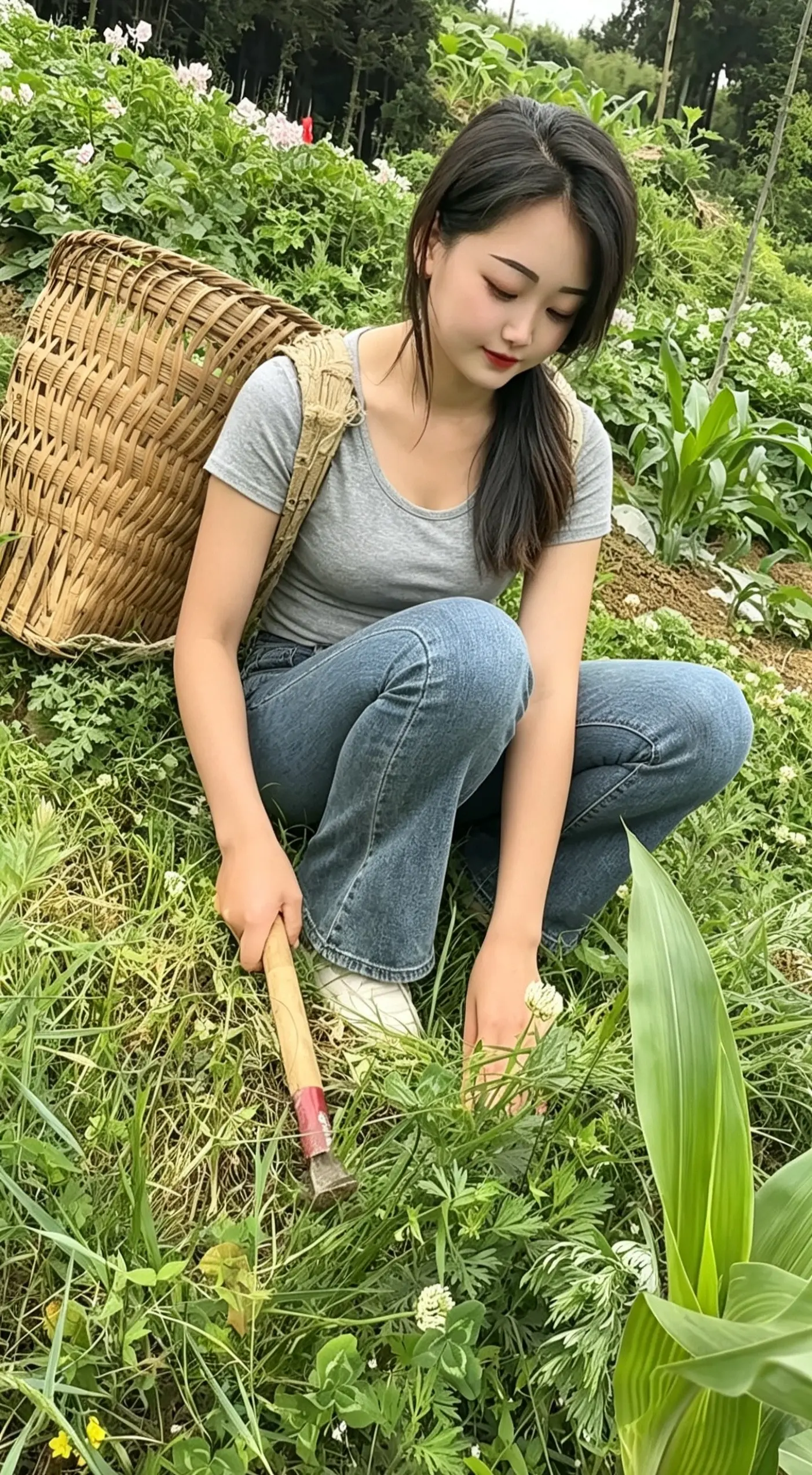 山里姑娘干农活 随手一拍都是美景 微胖女生