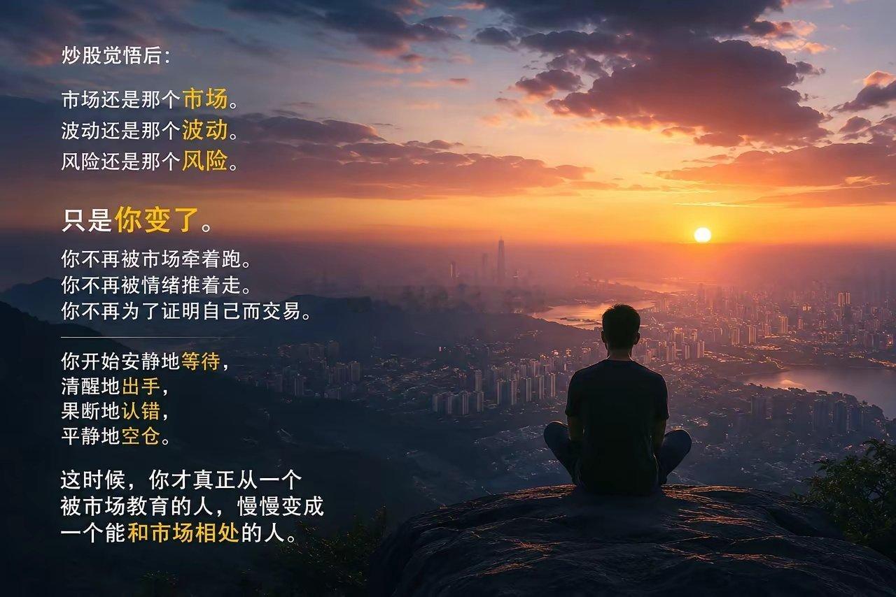 炒股觉悟后：市场还是那个市场。波动还是那个波动。风险还是那个风险。只是你变了。你