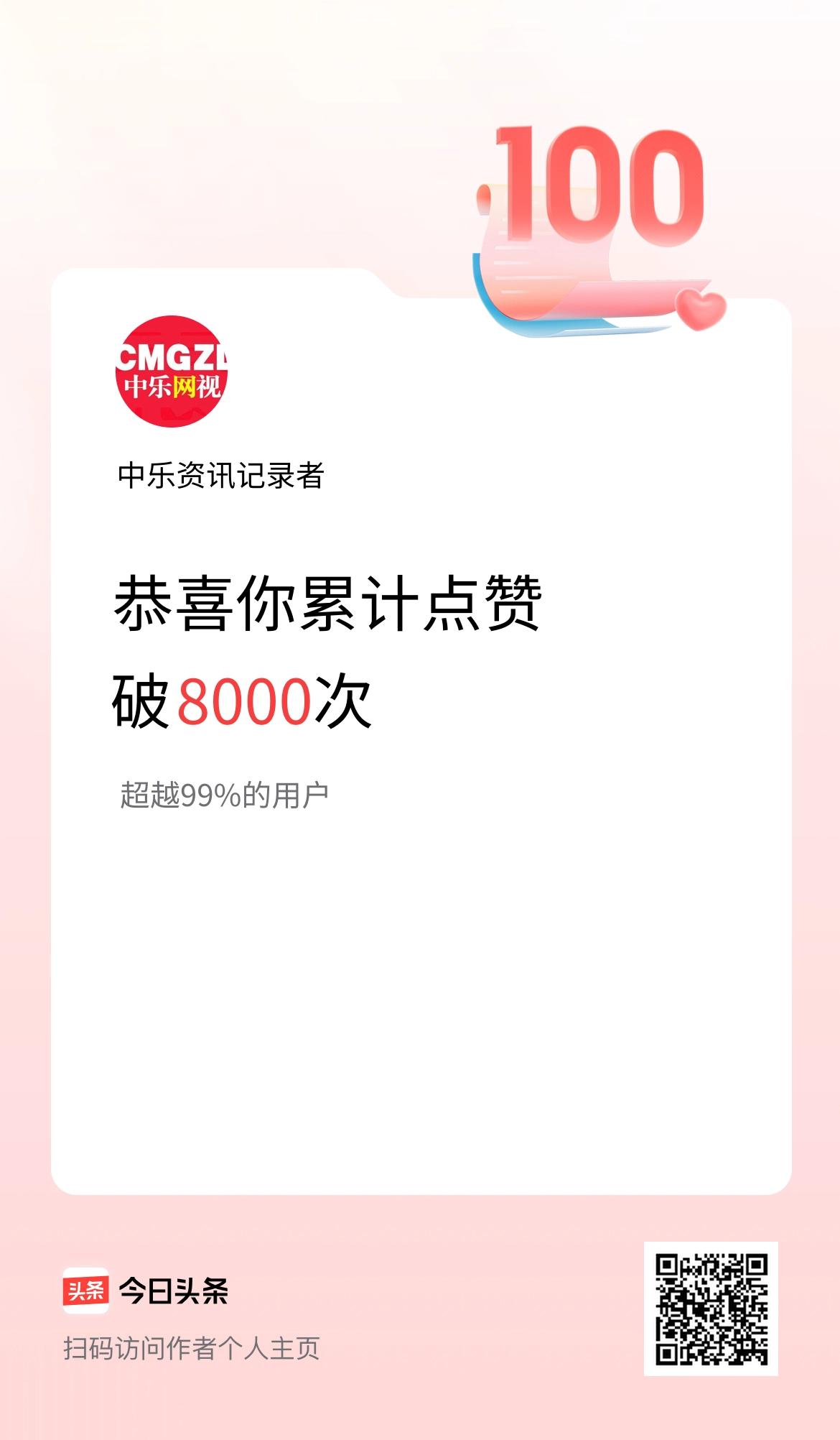 我在头条累计点赞破8000啦！