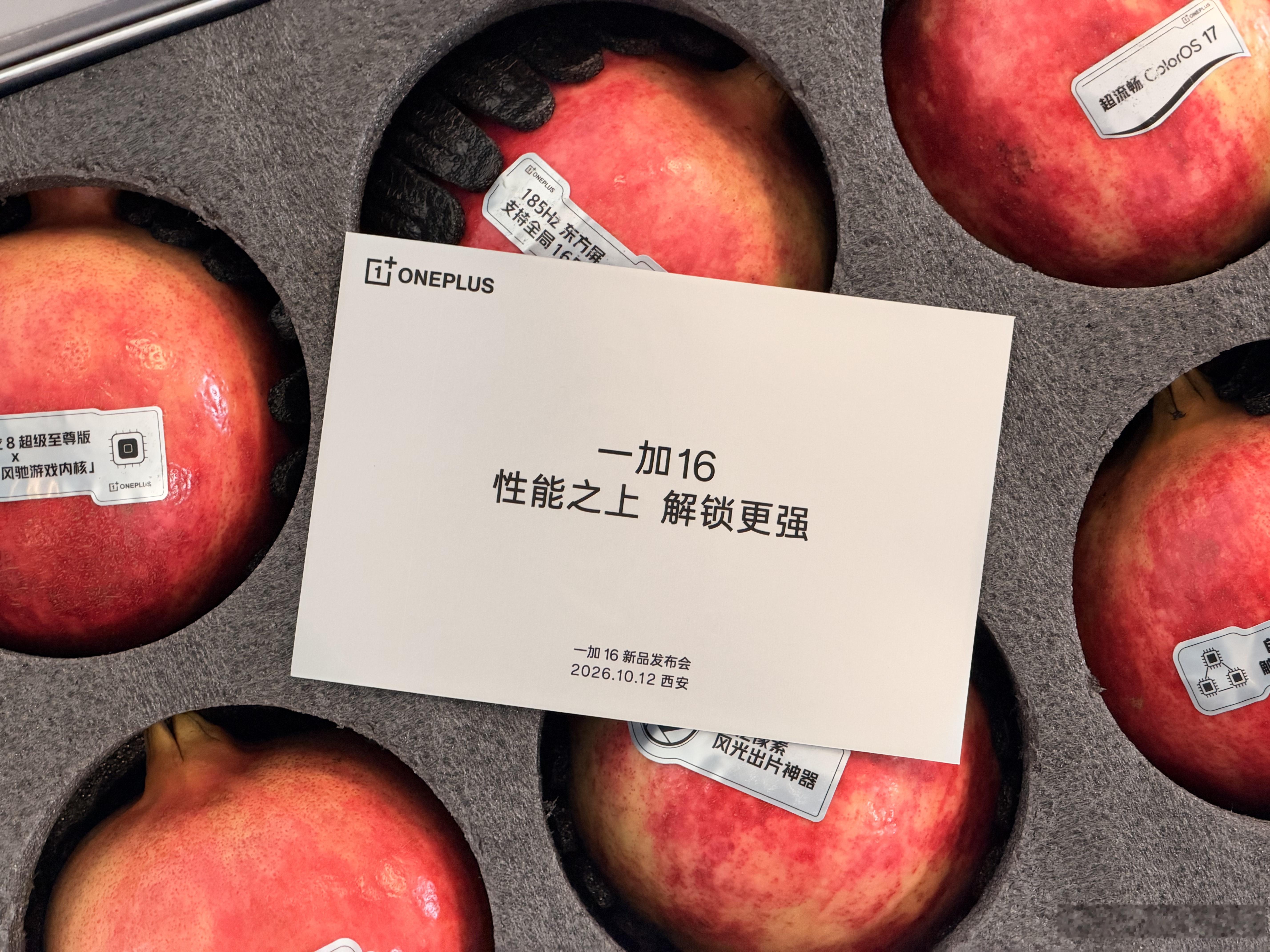 一箱金石榴，藏着一加16的六重惊喜！石榴籽饱满丰盈，正如一加16全面进阶的旗舰体