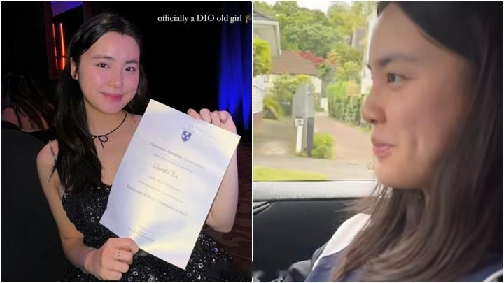 姚焯菲新西蘭出席畢業禮 穿吊帶珠片裙身形清減唔少 18歲即考獲車牌大曬車技姚焯菲