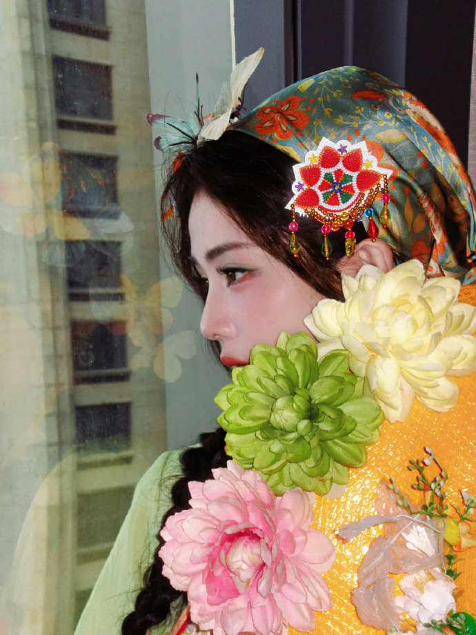 白鹿花朵斗笠造型白鹿泉州民族风造型啊啊啊啊太美了啊啊 