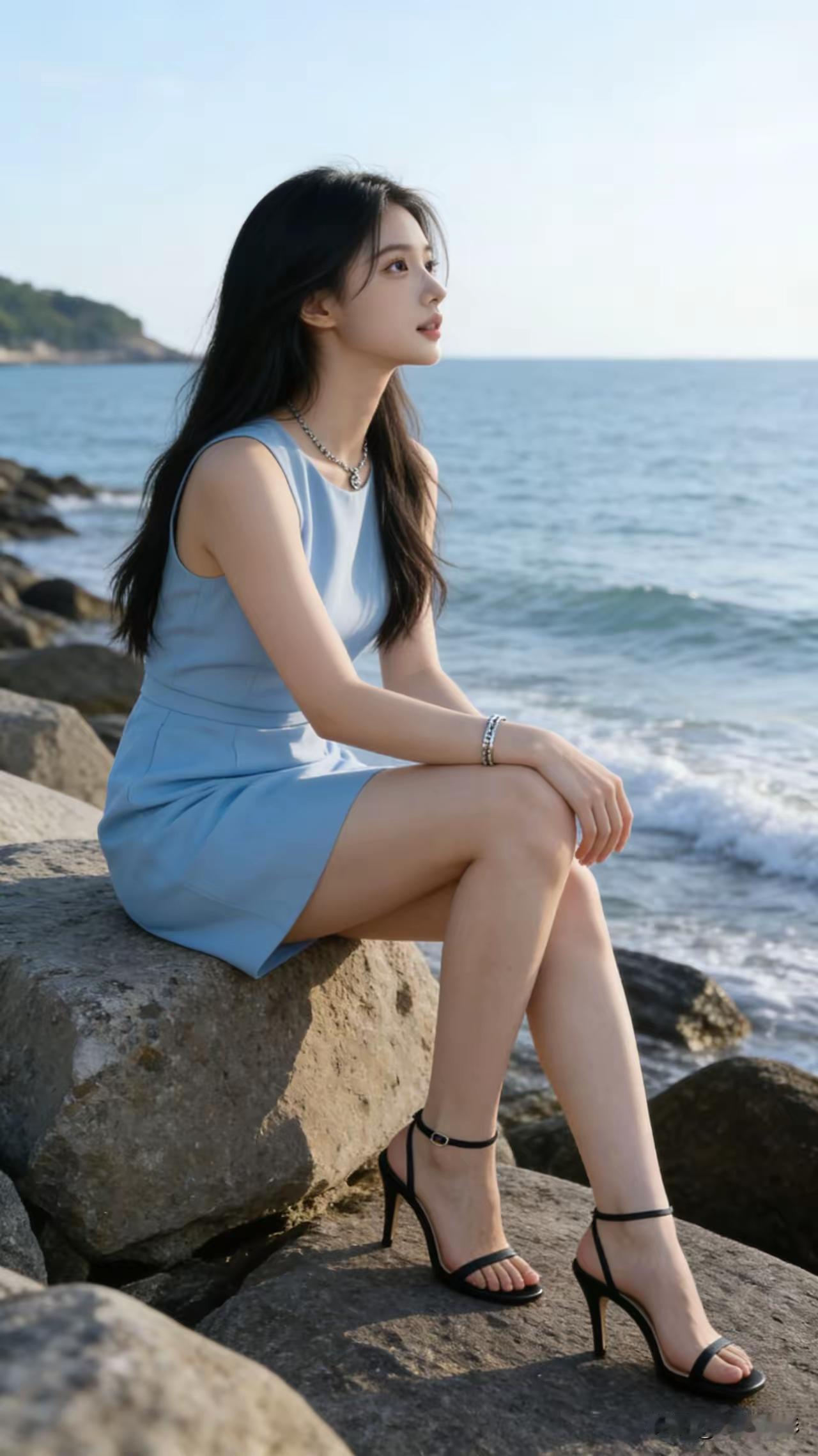 海边漫步，轻纱裙摆随风飘扬，感受海风拂面的温柔。