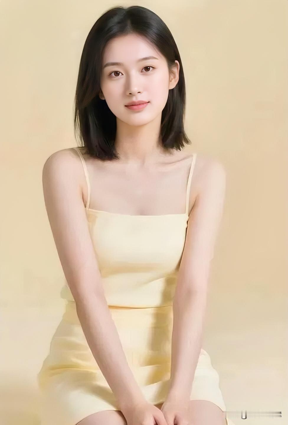 浅黄裙裾。发梢垂肩。眸中含光。静若春山。